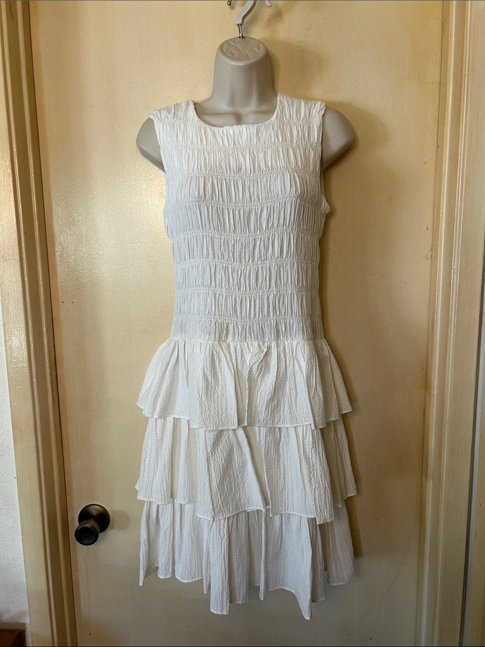 Calvin Klein | Dresses | Calvin Klein Ivory Sleeveless Tiered Ruffled Mini Dress Size 2